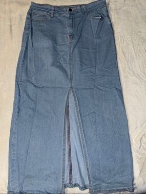 Light Wash Denim Maxi Skirt with Front Slit